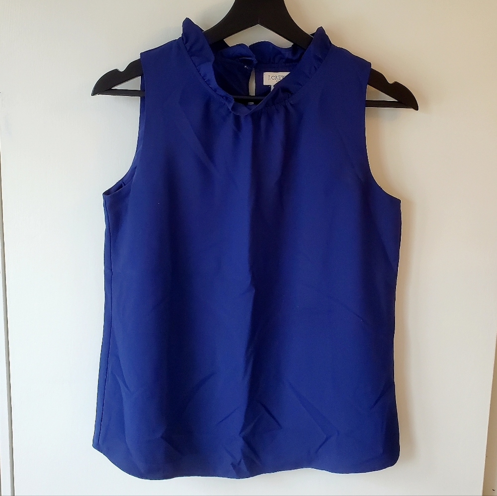 J. Crew Outlet Royal Blue Ruffle Neck Blouse - Size XXS